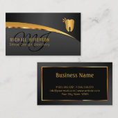 Carte De Visite Bureau de dentiste de monogramme - Noir et or (Devant / Derrière)