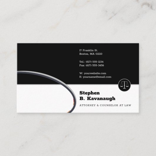 Carte De Visite Bureau de l'avocat | Blanc noir procureur (Devant)