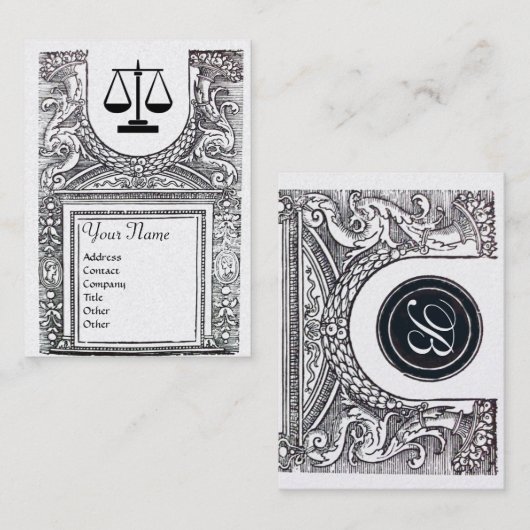 Carte De Visite BUREAU JURIDIQUE, MONogramme DU PROPRIÉTAIRE, Perl (Devant / Derrière)