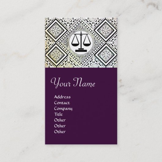 Carte De Visite BUREAU JURIDIQUE, PROCUREUR DAMASK violet (Devant)