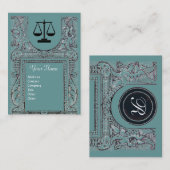 Carte De Visite BUREAU JURIDIQUE, PROCUREUR Monogramme, gris bleu (Devant / Derrière)