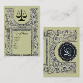 Carte De Visite BUREAU JURIDIQUE, PROCUREUR Monogramme, gris vert (Devant / Derrière)