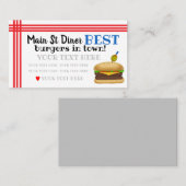 Carte De Visite Burger/Dîner/Restaurant (Devant / Derrière)