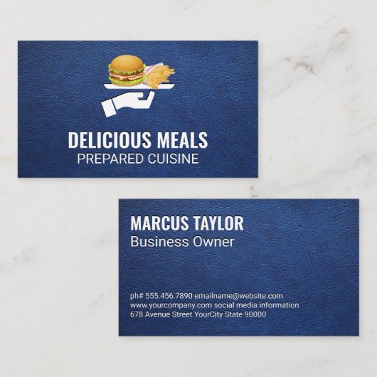 Carte De Visite Burger et fruits servis | Arrière - plan en cuir b (Devant / Derrière)