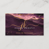 Carte De Visite Burgundy Agate Géode Monogramme Gold Script (Devant)