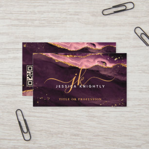 Carte De Visite Burgundy Agate Géode Monogramme Gold Script