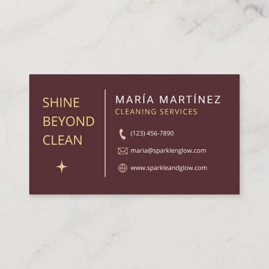 Carte De Visite Burgundy and Gold House Cleaning Services (Dos)