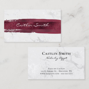 Carte De Visite Burgundy Brush Stroke Silver White Foil Marbre