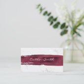 Carte De Visite Burgundy Brush Stroke Silver White Foil Marbre (Debout devant)