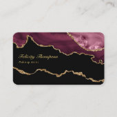 Carte De Visite Burgundy et Gold Geode Agate Stone QR Code (Devant)
