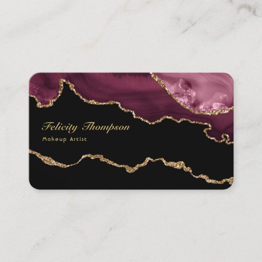 Carte De Visite Burgundy et Gold Geode Agate Stone QR Code (Devant)