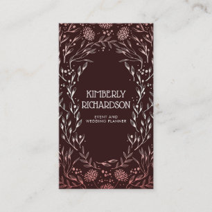 Carte De Visite Burgundy et Rose Gold Floral Wreath Élégant