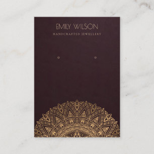 CARTE DE VISITE BURGUNDY FAUX OR ORNATE MANDALA EARRING AFFICHAGE
