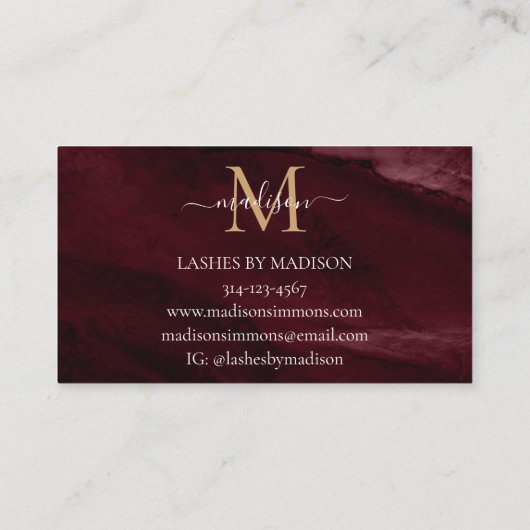 Carte De Visite Burgundy Gold Agate Géode Monogramme Girly Script (Dos)