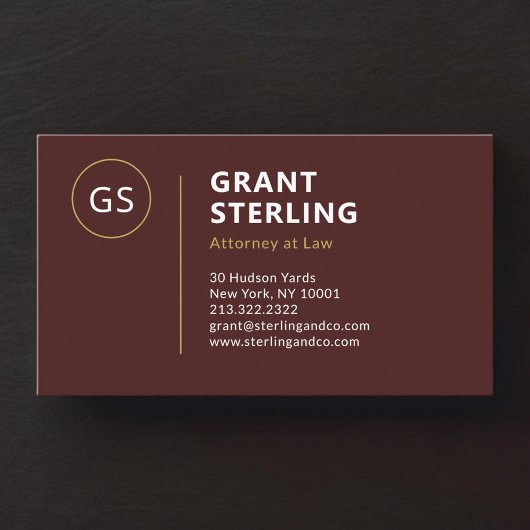 Carte De Visite Burgundy Gold Attorney at Law 