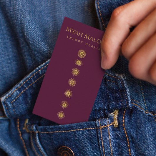 Carte De Visite burgundy & Gold Chakra Energy Healer