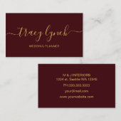 Carte De Visite Burgundy Gold manuscrite script Calligraphie (Devant / Derrière)