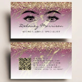 Carte De Visite Burgundy Gold Marble Eyes QR Code Microblading