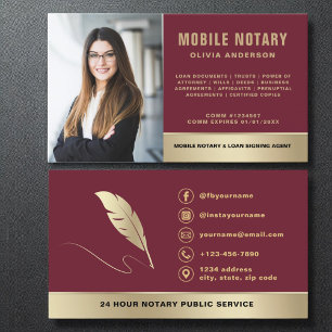 Carte De Visite Burgundy Gold Mobile Signataire Agent Photo