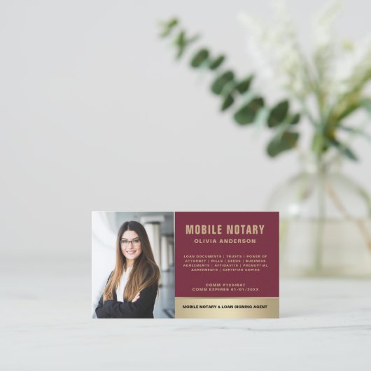 Carte De Visite Burgundy Gold Mobile Signataire Agent Photo (Debout devant)