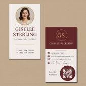 Carte De Visite Burgundy Gold Photo QR Code