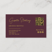 Carte De Visite Burgundy Gold Professional Entreprise Script Code (Dos)