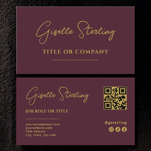 Carte De Visite Burgundy Gold Professional Entreprise Script Code 