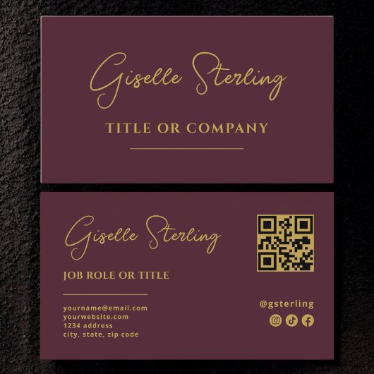 Carte De Visite Burgundy Gold Professional Entreprise Script Code