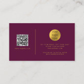 Carte De Visite Burgundy Gold Script QR Code Médias sociaux (Dos)