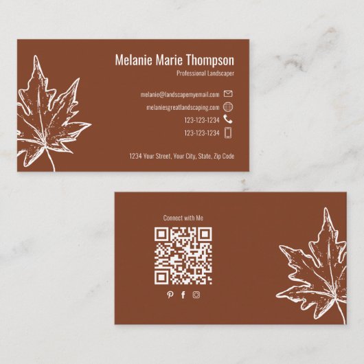 Carte De Visite Burgundy Leaf Professional QR Code personnalisé (Devant / Derrière)