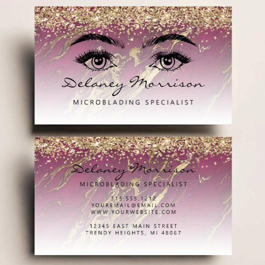 Carte De Visite Burgundy Marble Gold Glitter Eyes Microblading