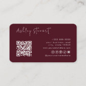 Carte De Visite Burgundy Professionnel Code Qr Logo Script minimal (Devant)