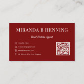 Carte De Visite Burgundy Real Estate Agent Photo QR Code (Dos)