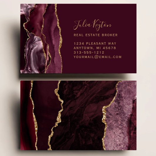 Carte De Visite Burgundy Red Agate Geode Gold Parties scintillant 