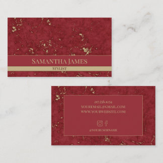 Carte De Visite Burgundy Red Marble with Gold Vein