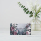 Carte De Visite Burgundy Rose Floral and Ethereal Mist Gold Frame (Debout devant)