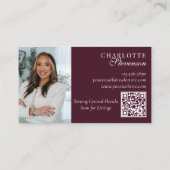 Carte De Visite Burgundy & White Professional Luxury Photo QR Code (Dos)