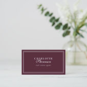 Carte De Visite Burgundy & White Professional Luxury Photo QR Code (Debout devant)