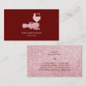 Carte De Visite Burgundy Wine Bartender Sommelier Rose Gold (Devant / Derrière)