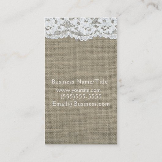 Carte De Visite Burlap & Dentelle Simple Rustique Pays Élégant Chi (Dos)