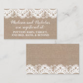 Carte De Visite Burlap et dentelle Registre Insérés Cartes, Rustiq (Devant / Derrière)