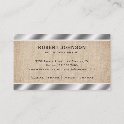 Carte De Visite Burlap Microphone métallique Voix sur artiste (Dos)
