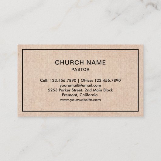 Carte De Visite Burlap Rustique Jésus Christ Cross Pasteur (Dos)