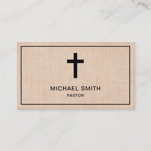 Carte De Visite Burlap Rustique Jésus Christ Cross Pasteur (Devant)