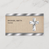 Carte De Visite Burlap Rustique Métallo Jésus Christ Cross Pasteur (Devant)