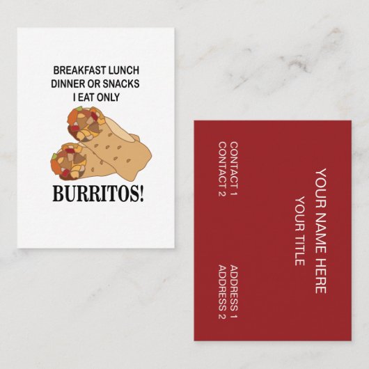 Carte De Visite Burritos Je Ne Mange Que Burrito (Devant / Derrière)