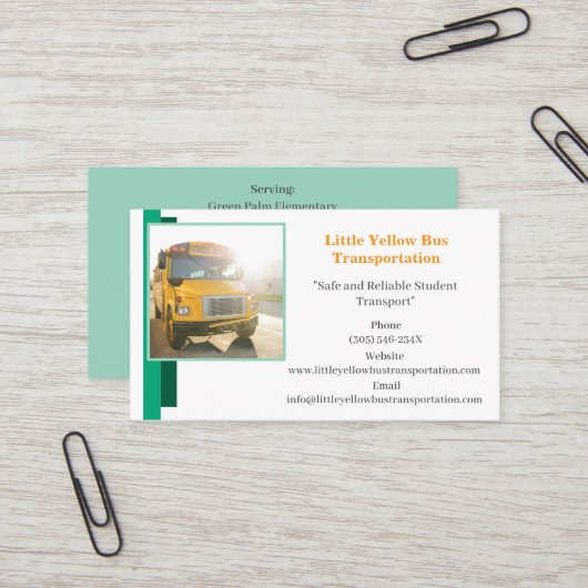 Carte De Visite Bus vert blanc chauffeur Bus scolaire jaune (Devant/Arrière en situation)