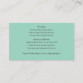 Carte De Visite Bus vert blanc chauffeur Bus scolaire jaune (Dos)