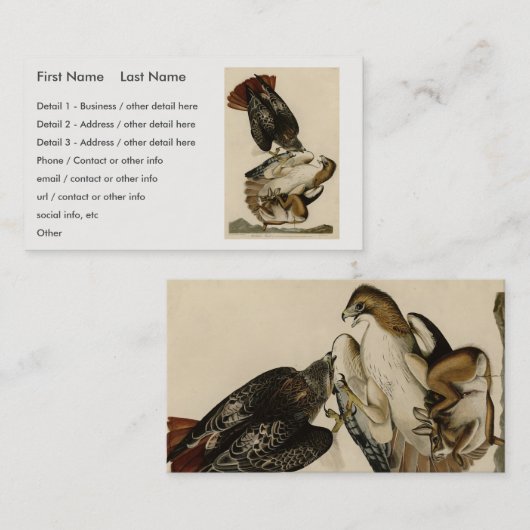 Carte De Visite Buse à queue rouge des oiseaux d'Amérique d'Audubo (Devant / Derrière)