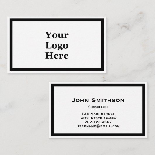 Carte De Visite Business Black and White Votre logo ici Modèle (Devant / Derrière)